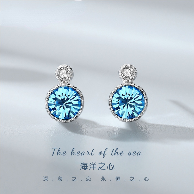 

Popular Original Ocean Heart S925 Sterling Silver Stud Earrings Women's High-End Crystal Stylish Retro Korean Type Earring
