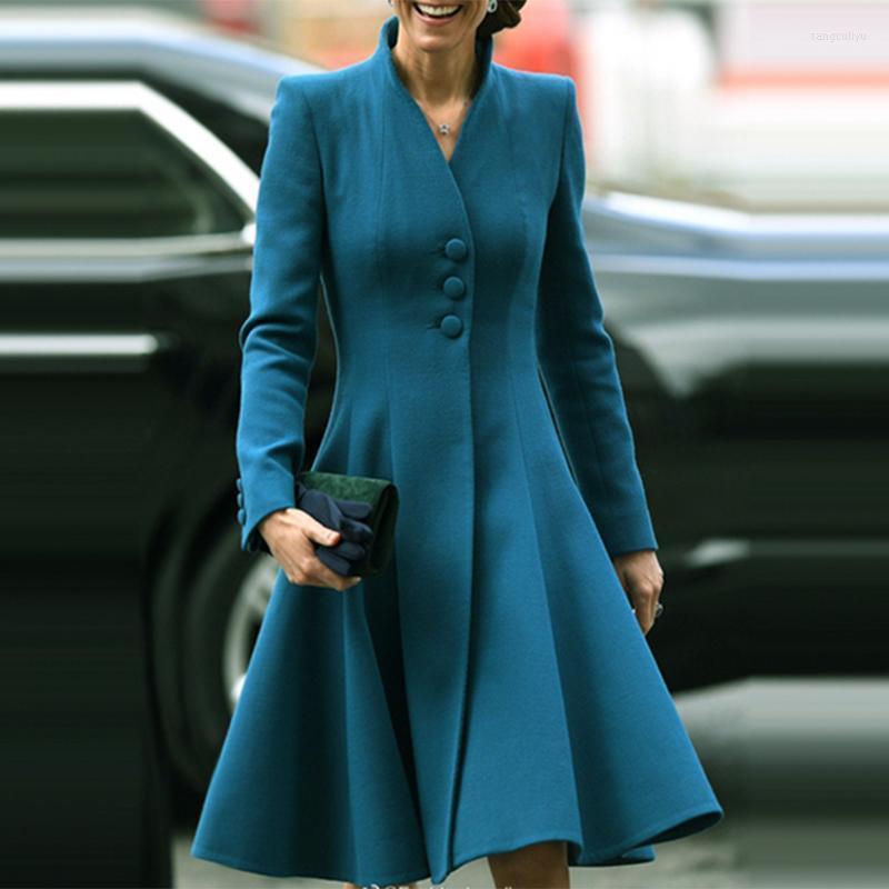 

Casual Dresses 2022 Autumn Dress Women Fashion Design Solid Long Sleeve Single Breasted Runway High Quality, As pic