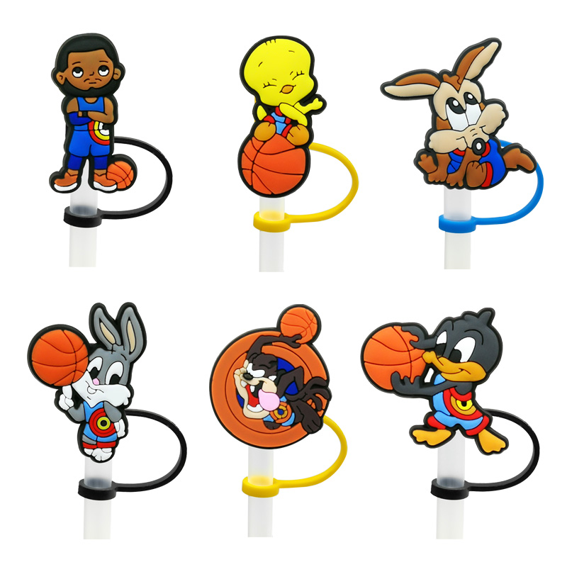 

Custom space jam soft silicone straw toppers accessories cover charms Reusable Splash Proof drinking dust plug decorative 8mm straw party supplies