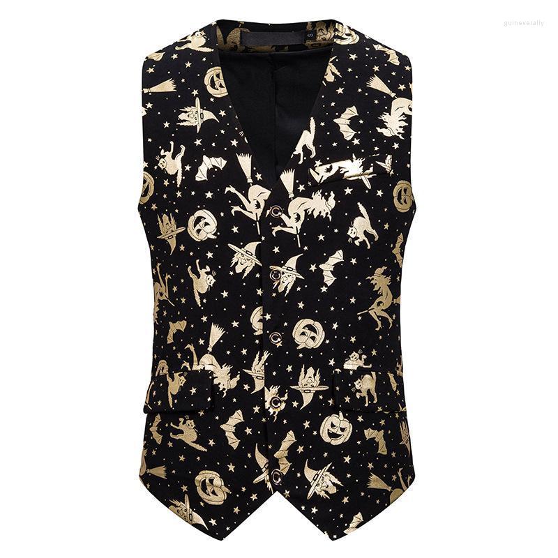 

Men' Vests Gold Pumpkin Print Halloween Vest Men 2022 Brand Single Breasted V-Neck Waistcoat Party Tuxedo Chalecos Para Hombre Guin22, Silver