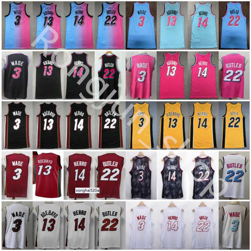 

2021 Wholesale Dwyane 3 Wade Basketball Jersey Jimmy 22 Butler Mens Tyler 14 Herro Bam 13 Adebayo Black White Yellow Blue Pink Jerseys shorts''nba''jersey, As picture
