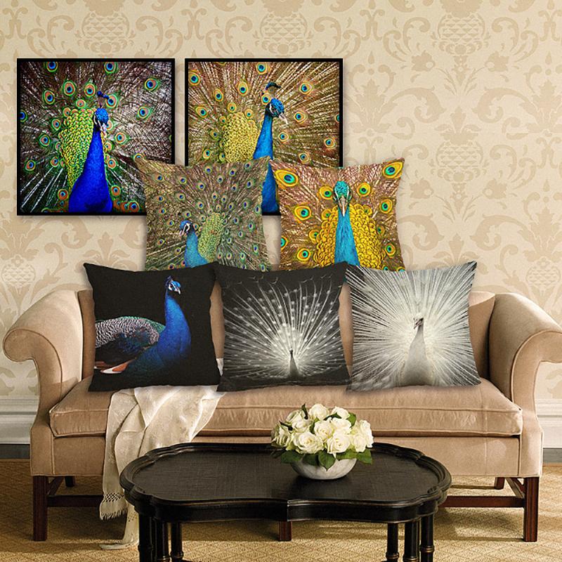 

Cushion/Decorative Pillow Lychee Peacock Printed Cushion Case 45x45cm Green Linen Cover For Bedroom Home Office, 23