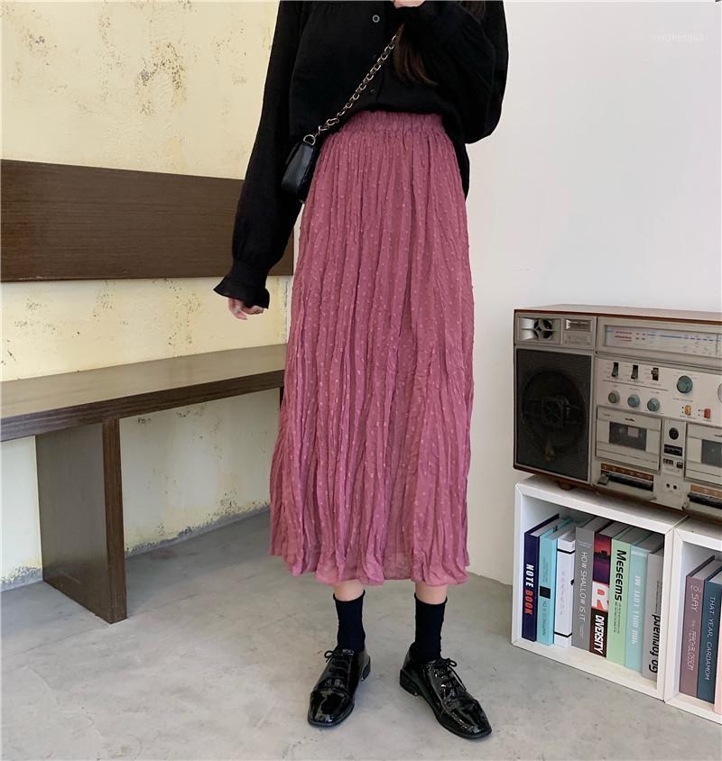 

Skirts Alien Kitty Elegant Elastic High Waist Chiffon Skirt 2022 Spring Summer Long Pleated Female Solid A-line Maxi, Black