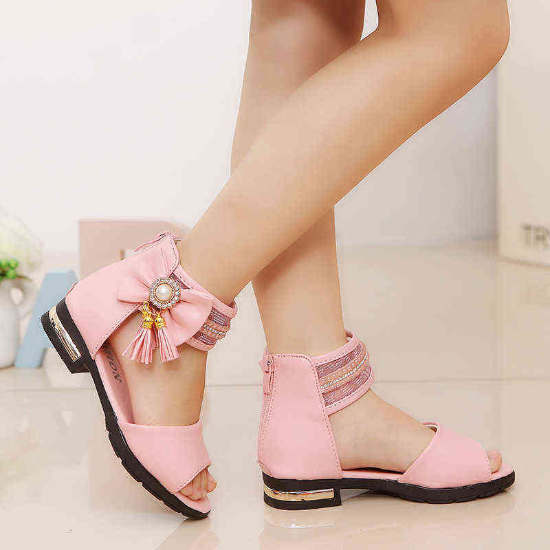 

Kids Girls Sandals Summer Children Princess Shoes with Bow Fashion Casual Boots Sandals Beach Shoes G220418, Black