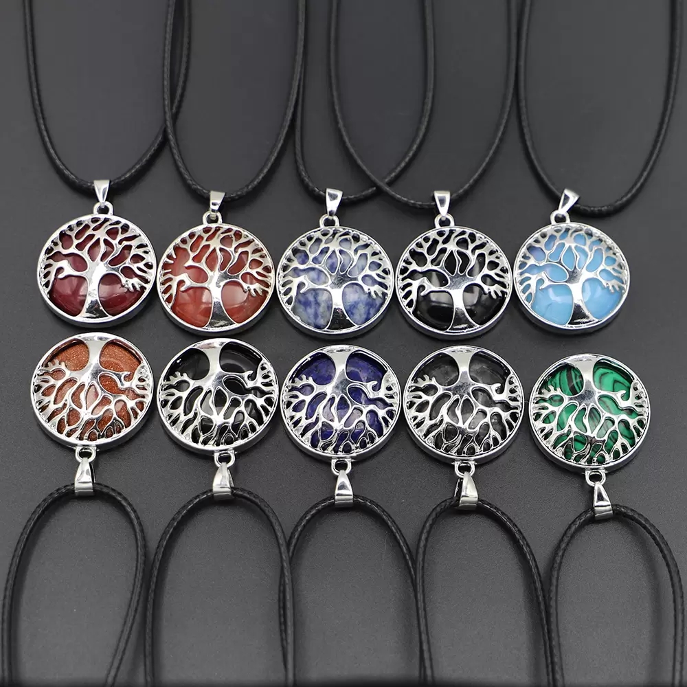 Pierre de cristal de guérison naturelle, pendentif arbre de vie, Chakra Rose, corde ras du cou, vente en gros, pendentifs énergétiques, collier e