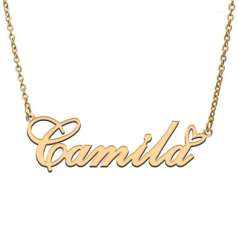 

Pendant Necklaces Love Heart Camila Name Necklace For Women Stainless Steel Gold & Silver Nameplate Femme Mother Child Girls Gift