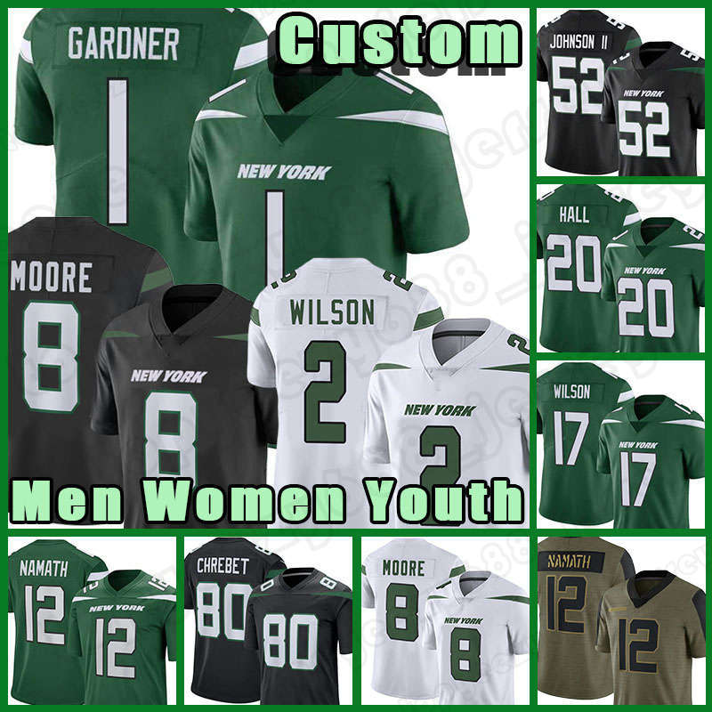 

1 Sauce Gardner Custom Football 2 Zach Wilson Mens 8 Elijah Moore Breece Hall Jerseys Garrett Wilson Jermaine Johnson II Braxton Berrios Jetes Joe Namath, Custom women (p q j)