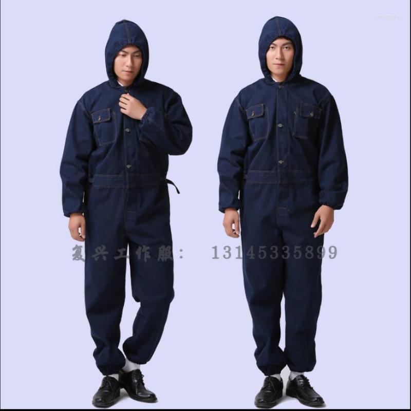 

Men's Pants -4xl Large Size Denim Overalls One-piece Hooded Repairman Clothing Welding Work Clothes Men's Dust-proof ClothingMen's MeMe, Blue