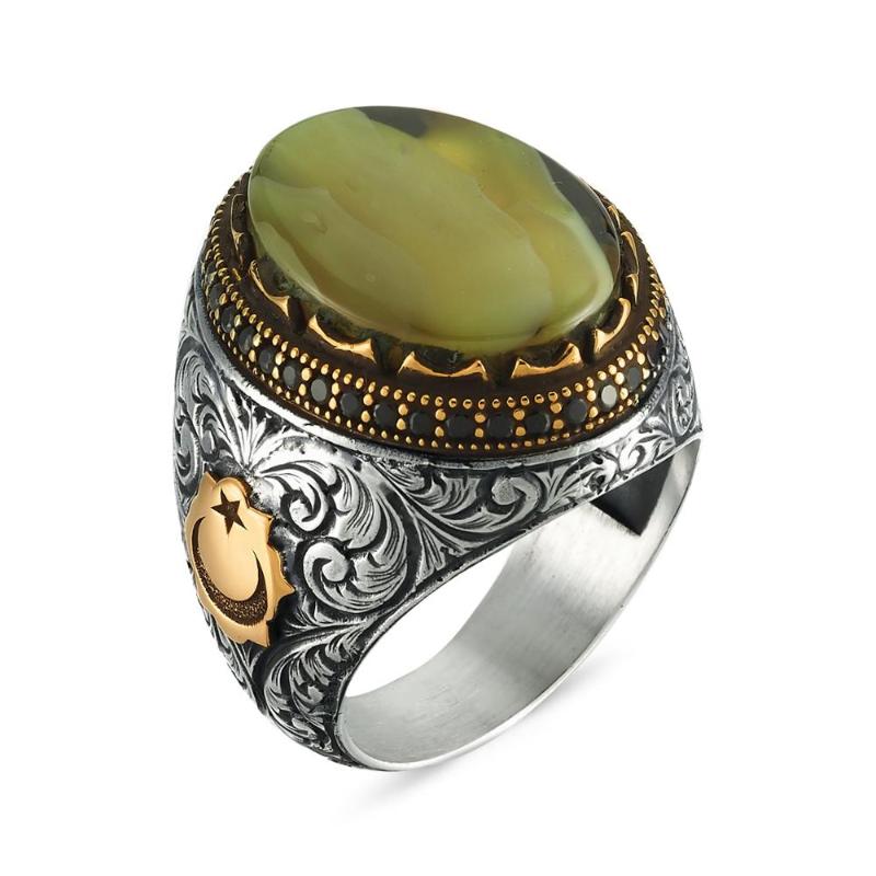 

Cluster Rings Original Trendy Selling Turkish Antique 925 Silver Ottoman Agate Ring For Man Fashion Vintage Fine Jewelry