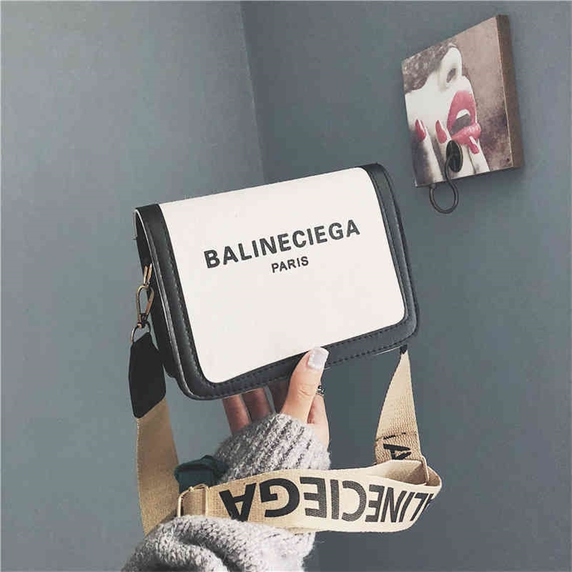 

80% off handbags sale online Small wide shoulder belt color contrast small square bag summer chic One Shoulder Bag Fashion, White