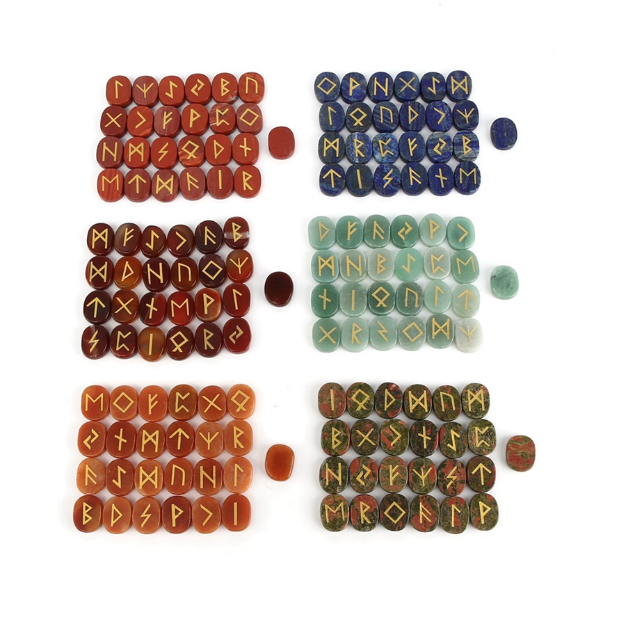 

25pcs/set Nordic Germanic Runes Loose Gemstones Jewelry Handmade Carve Futhark Viking Rune Divination Fortune-telling Ornament Reiki Healing Crystal Home Decor