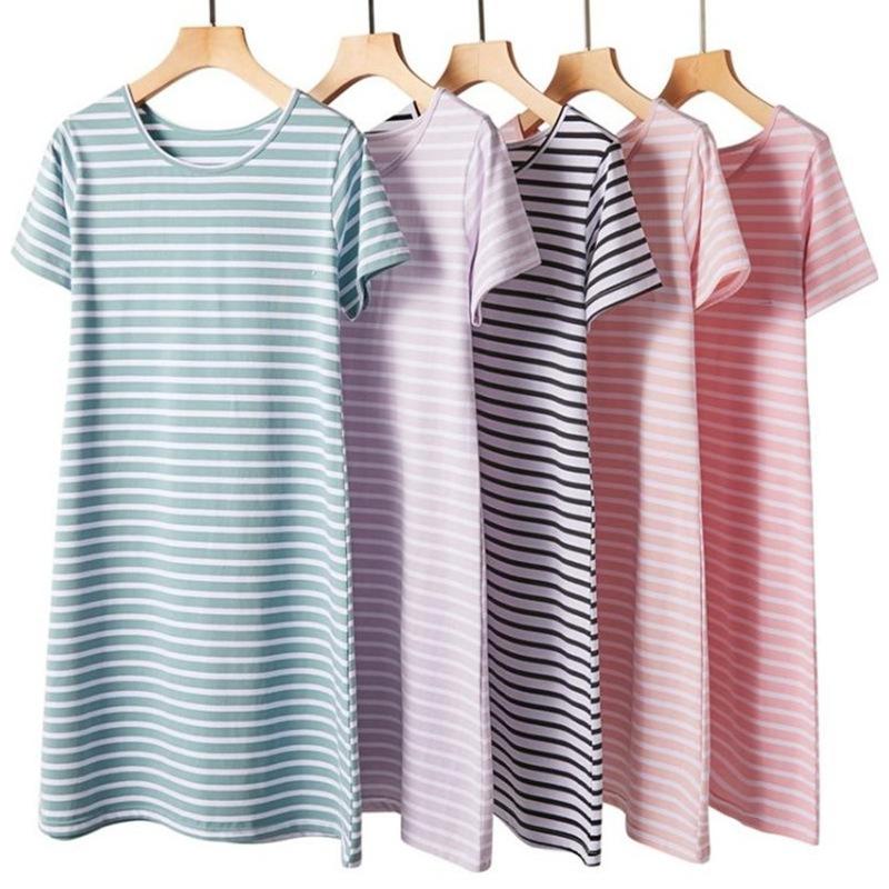

Women's Sleepwear Cotton Nightdress Women's Summer Mid-length Homewear Loose Large Size Short-sleeved Pullover Nighty For Ladies Sleep D