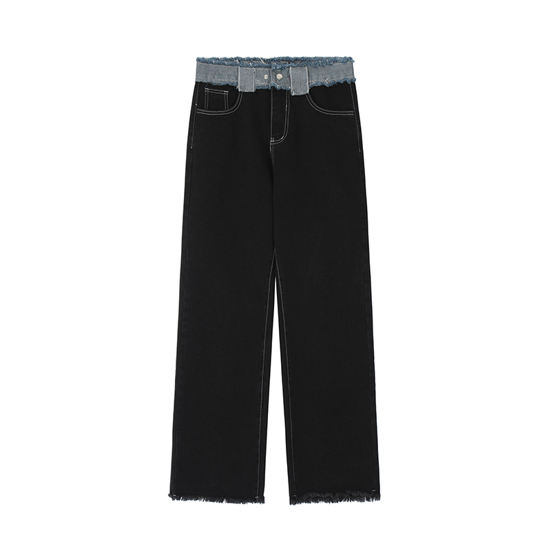 

Straight Ripped Black Denim Trousers Male and Female Loose Jeans Baggy Pants