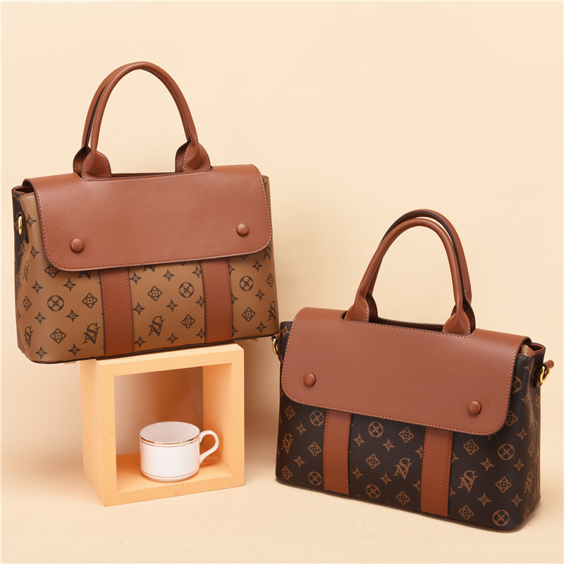 

Wholesale ladies brand leathers shoulder bags thicken contrast fashion business briefcase elegant atmosphere Plaid handbag sweet cartoon bow women handbags, Brown4-1020