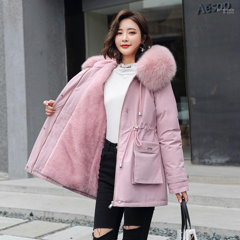 

Women's Down & Parkas Women Winter Jacket Large Fur Collar Hooded Thickness Cotton Padded Overcoat Size 3XL Snow Outwear Guin22, Black