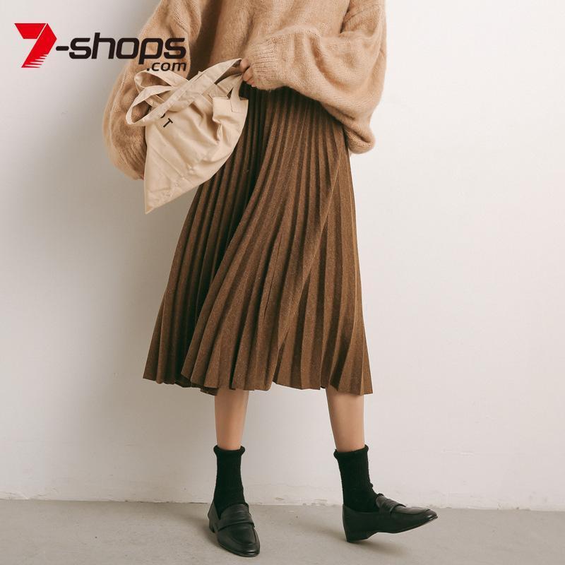 

Skirts 7-shops Women's Skirt Faldas Mujer Jupe Femme Women Long Pleated Midi High Waist Elascity Casual Party, Black