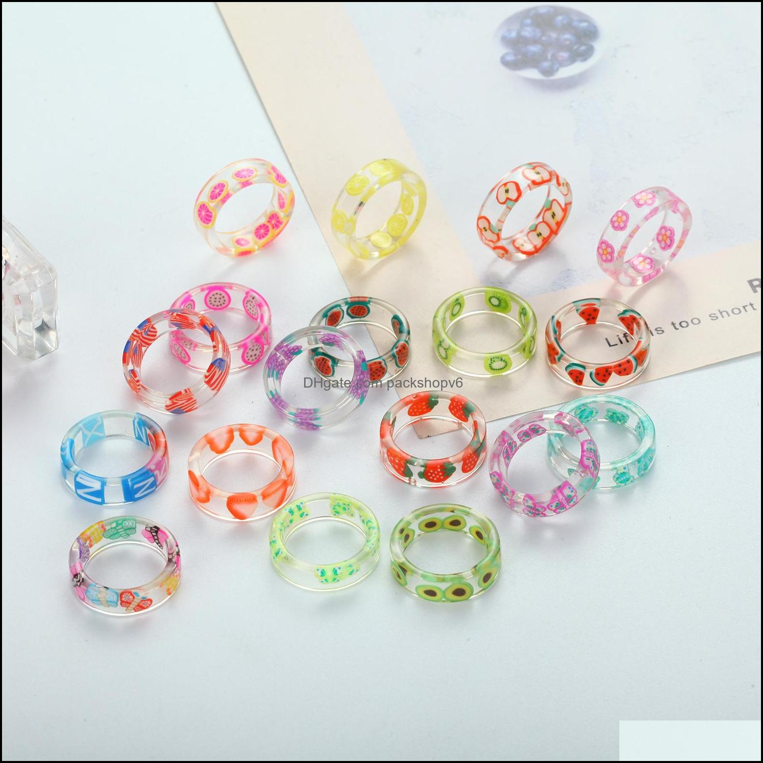 Anneaux de bande Fruit Modèle Résine Acrylique Chunky Ring pour les femmes Colourf Bijoux Cadeaux Drop Livraison 2021 Packshopv6 DH9N7