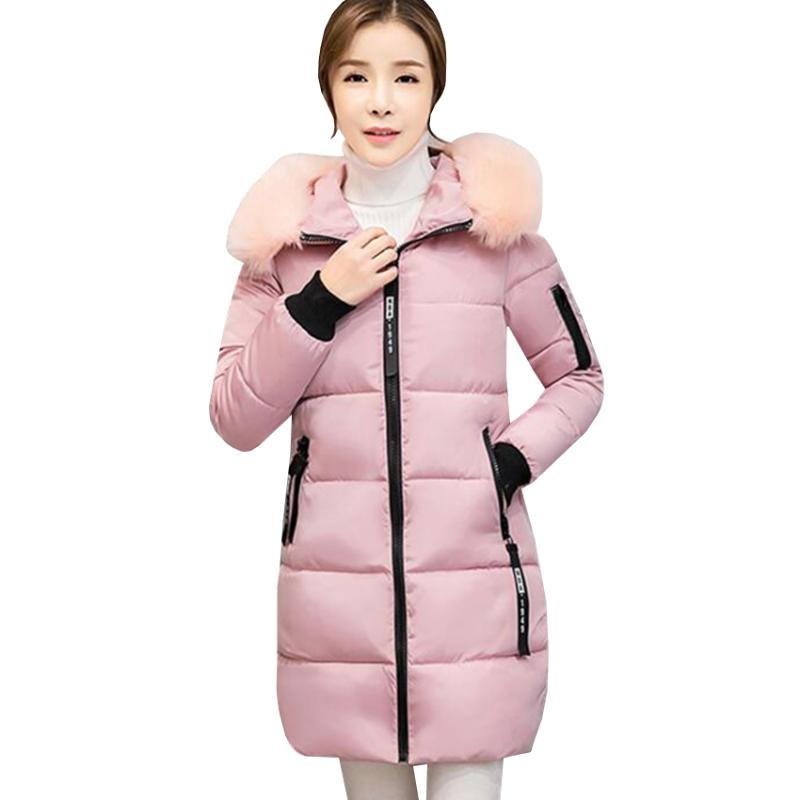 

Women's Trench Coats Winter Women Jacket Down Cotton Padded Coat Large Faux Fur Collar Parka Female Plus Size Thick Warm Long Outwear SF435, Black
