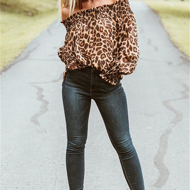 

Sexy Leopard Fashion Women s Off Shoulder Tops Long Sleeve Shirt Print T shirt Femininas Elegante Femme arrival 220728