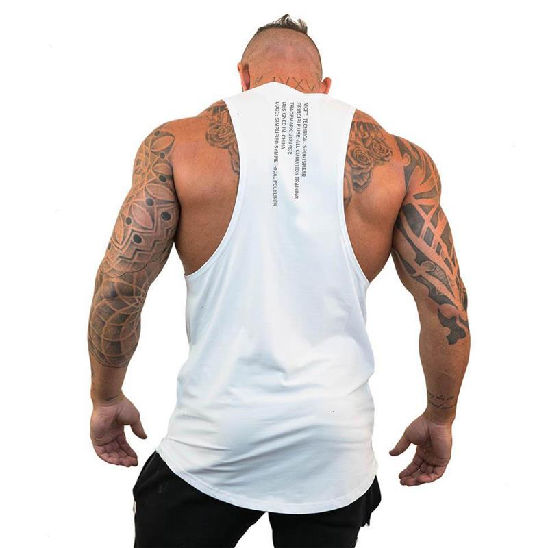 

Brand Casual Fashion Clothing Bodybuilding Cotton Gym Tank Tops Men Sleeveless Undershirt Fitness Stringer Muscle Workout Vest, White
