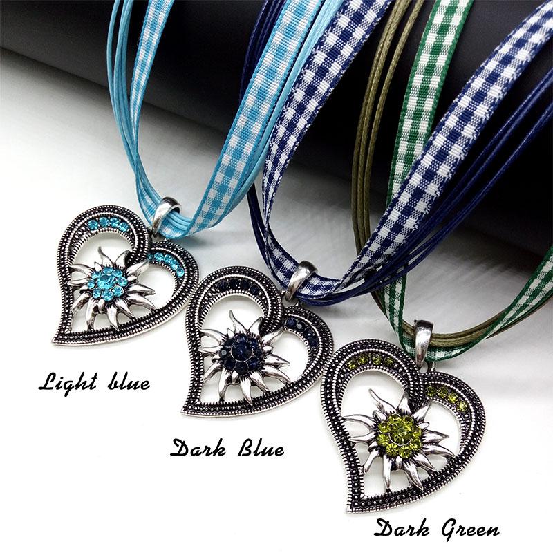 

Pendant Necklaces German Mountain Troop Edelweiss Flower Necklace Multicolor Rhinestone Heart Vintage Silver Leather Rope NecklacPendant