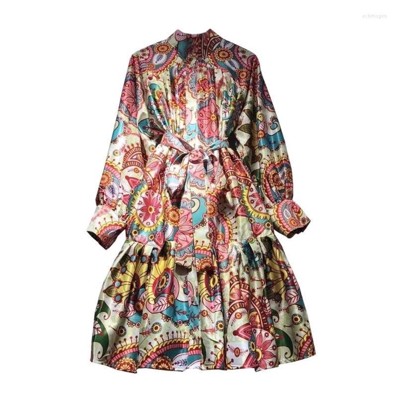 

Plus Size Dresses Summer Satin 3D Printing Loose High Waist Ladies Pleated Dress 2022ladies Fashion Quality Big Pendulum Tutu Skirt Echm22