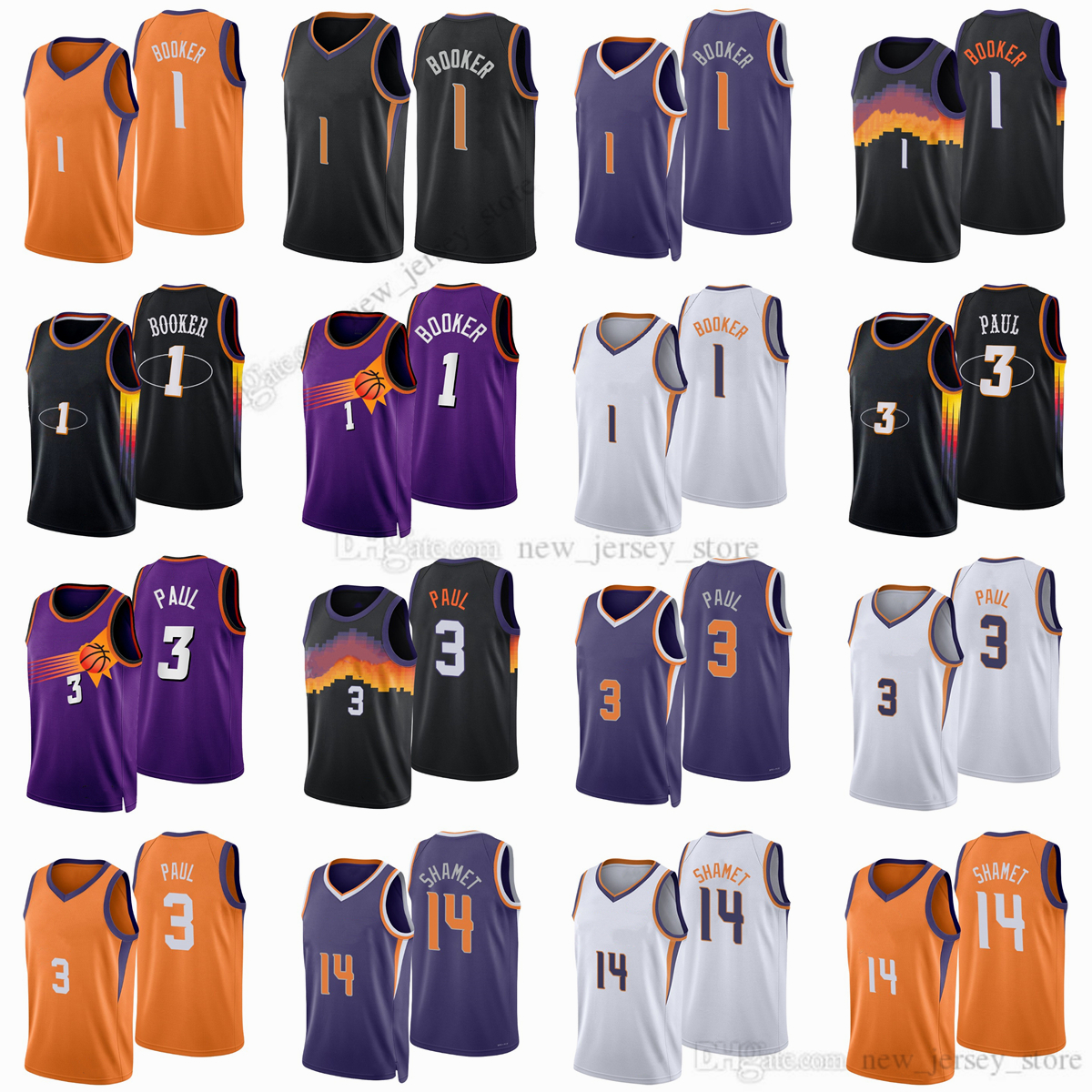 

Printed 2022 New City Basketball Chris 3 Paul Jerseys Devin 1 Booker 14 Landry Shamet White Orange Purple Black Man Jersey, Printed (with team logo)