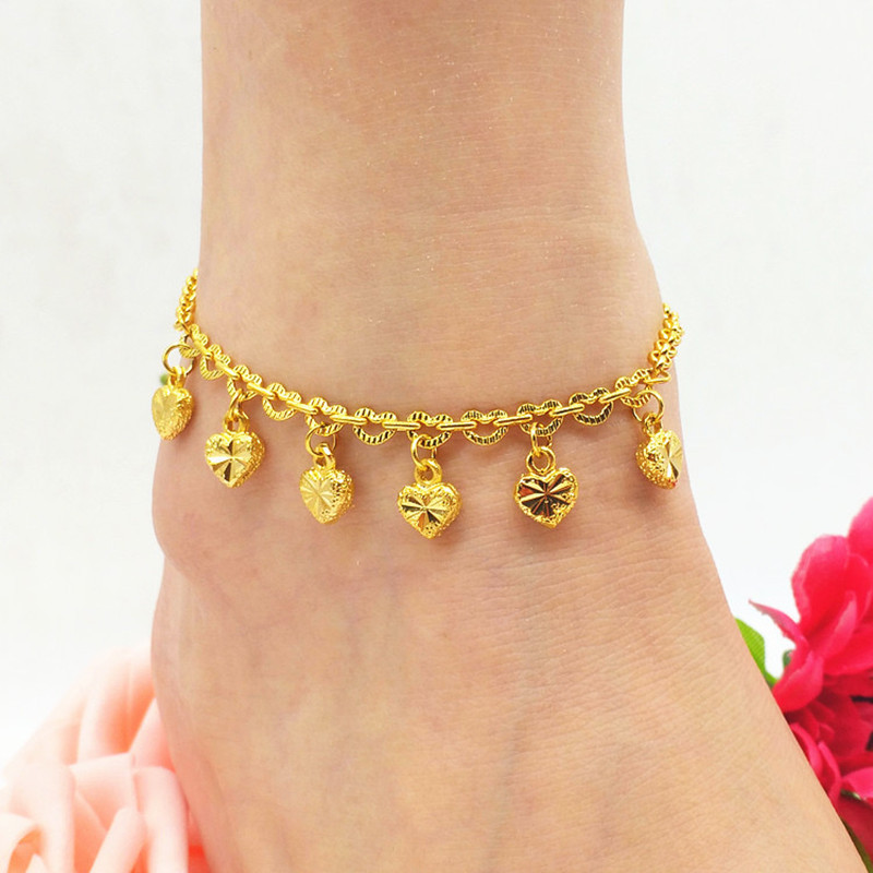 

Lucky Bracelet on the leg Yellow Gold Filled Heart Bell Woman Anklets Lovely Fish Jewelry Gift 220321
