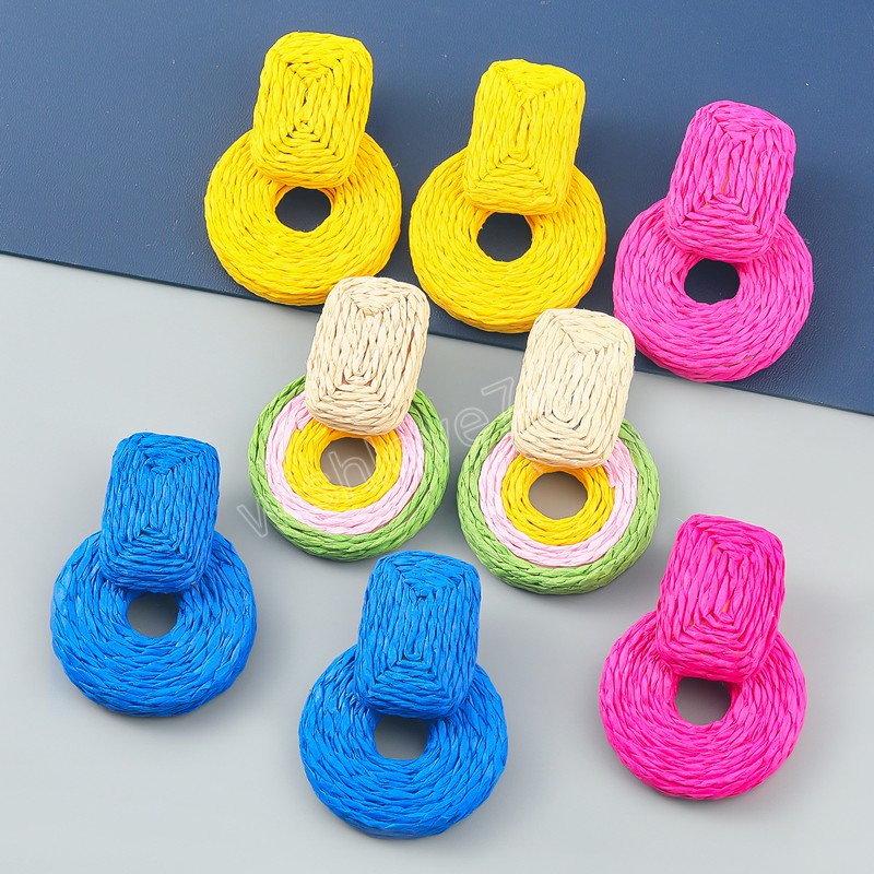 

Summer Beach Flower Colorful Raffia Earring Natural Weave Earrings High-Quality Vintage Dangle Earrings Jewelry Party Gift