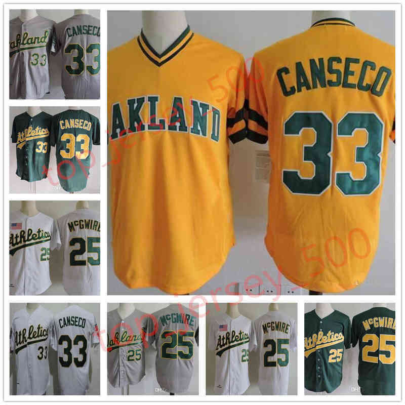 

Men Women Youth Top quality 33 Jose Canseco 25 Mark 25 Mcgwire Mens white grey yellow stitched baseball Jersey, As shown in illustration