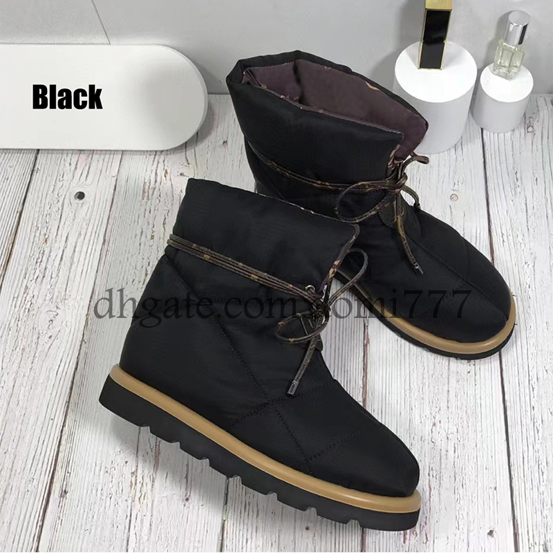 

Fashion Winter Warm Women's Boots with Flower Letters for Women Lace Up Designer Boots EU 35-41, Black