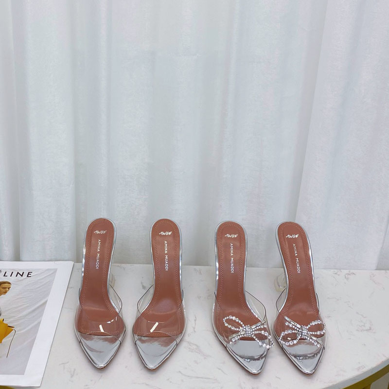 

Luxury Designer sandals high heeled shoes Amina muaddi Begum bow Crystal-Embellished buckle pointed toesl sunflower slippers summer footwear dress shoes, Only a shoe box