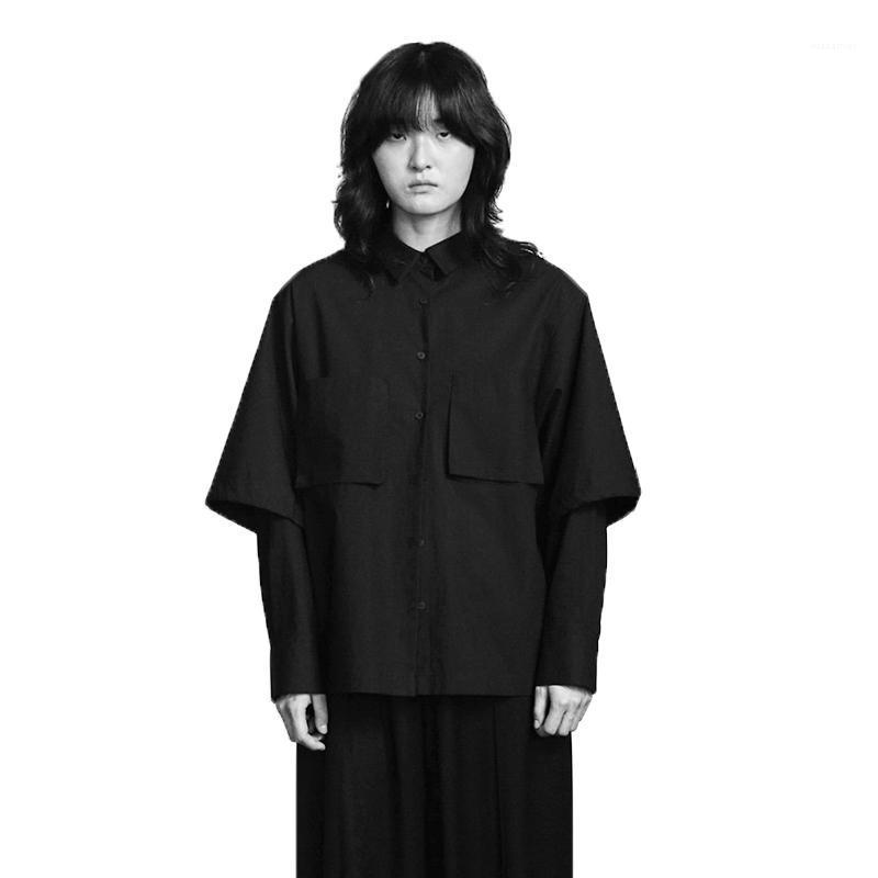 

Men' Shirt Dark Simple Double Sleeves Casual Shirts, Black