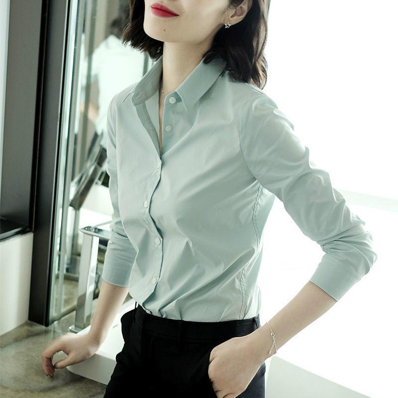 

Women' Blouses & Shirts 2022 Spring Autumn Women Temperament Solid Turn Down Collar Female Elegant Single Breasted Slim Suit Tops M87, Gray