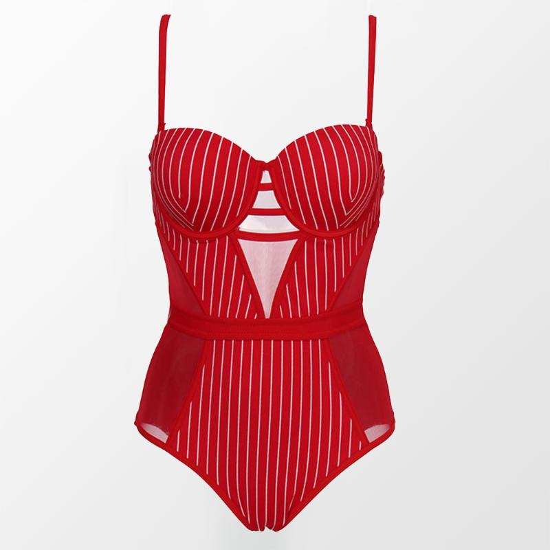 

Women' Swimwear Andzhelika Red One Piece Bathing Suit For Women Sexy Mesh Backless Bodysuits Summer Beach Monokini, Red-2