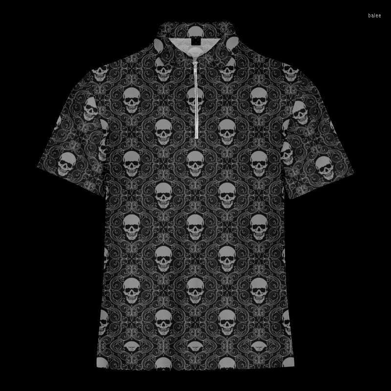 

Men's Polos Skull Pattern Covered High Quality 3D Printed Zipper Shirt Summer Streetwear Casual Short Sleeve Hipster Men ClothingMen's, 00015