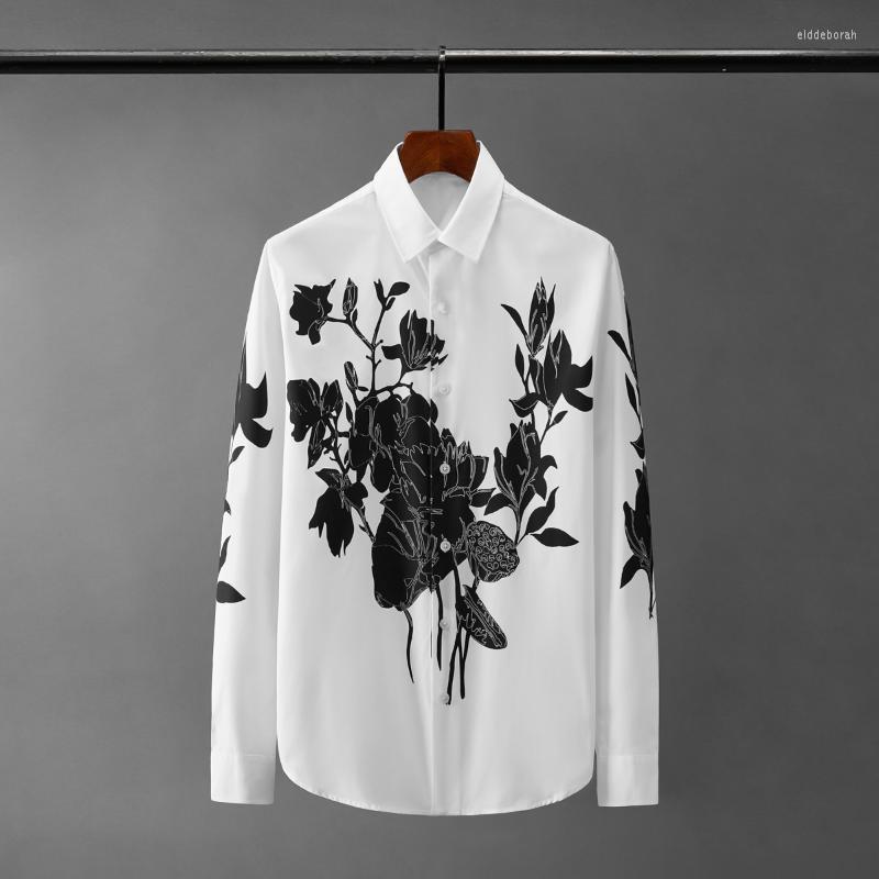 

Men's Casual Shirts Minglu Floral Printed Male High Quality Long Sleeve Party Mens Dress Fashion Slim Fit White Man 2XLMen's Eldd22