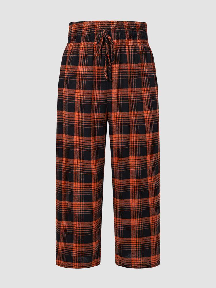 

Women's Plus Size Pants Tartan Straight Leg Belted High Waist Plaid Print Trousers Women Casual BottomsWomen's, As pic