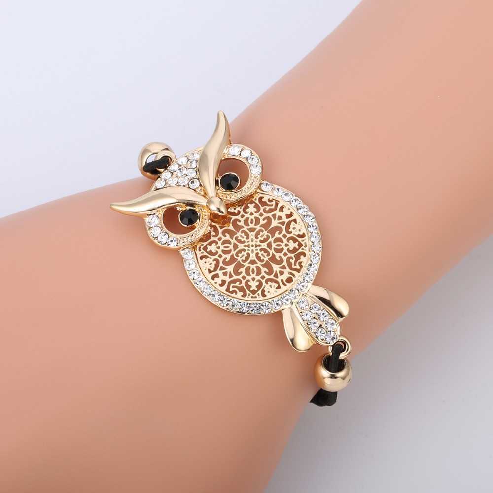 Retro Owl Shaped Women's Bracelet, Black Elastic Rope, Adjustable, Gold Jewelry, Party, Lucky Charm, Animal, Fashion-image-747107913