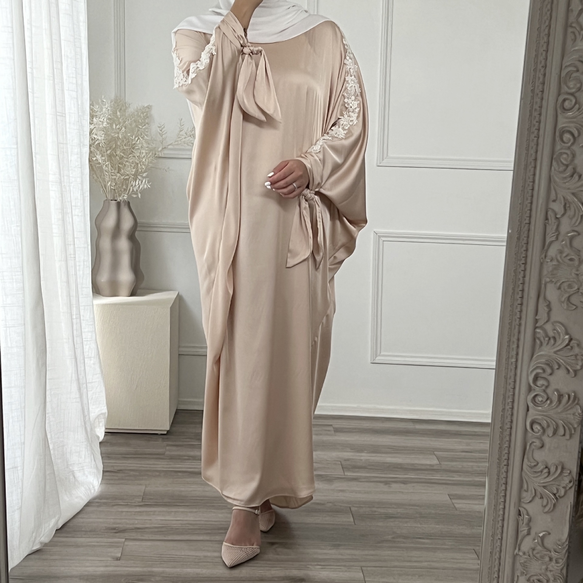Ramadan Batwing Abaya Dubai Turkey Muslim Hijab Dress Purfle Rose Satin Abayas for Women Islam Prayer Clothes Jilbab Kaftan Robe-image-758017660