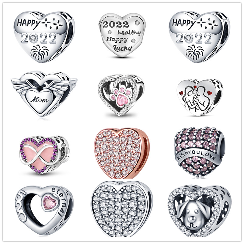 

New s925 Sterling Silver Loose Beads Love Heart Charm Fit Original Pandora Bracelet Necklace Classic Accessories DIY Women Gifts Jewelry
