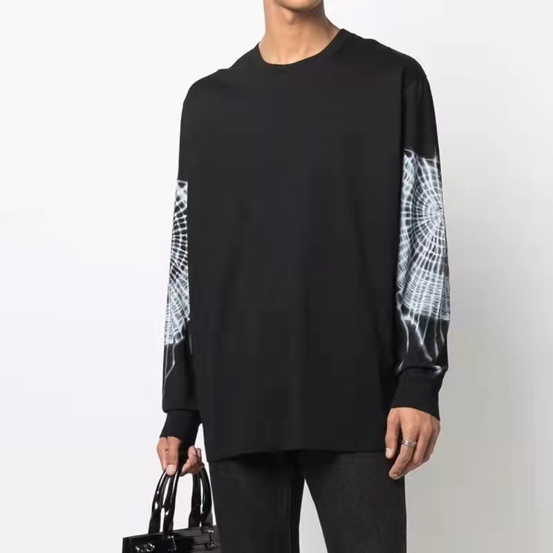 

France Paris Spider Web Printed Tee Luxury Men Embroidery Small Letter Graffiti CHITO Union T-Shirts Summer Spring Women Fashion Long Sleeve cotton tshirt, Black