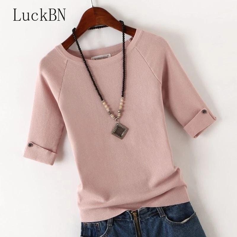 

Women's Sweaters Half Sleeve Pullover Sweater Cotton Knit Top Women 2022 Casual Tees Shirt Ladies O Neck Slim Spring Bottoming Tops Plus Siz, White;black