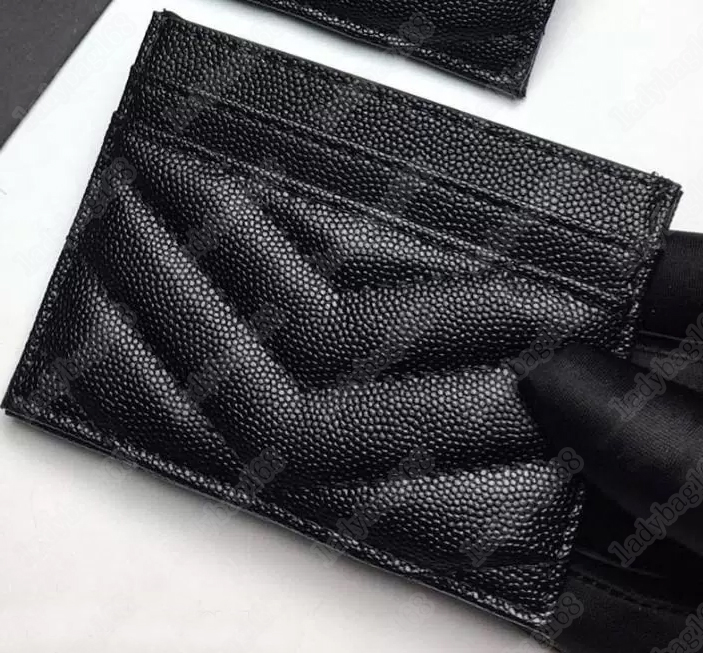 

new fashion Card Holders caviar woman mini wallet Designer pure color genuine leather Pebble texture luxury Black wallet with box