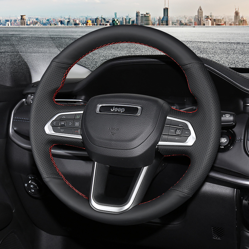 

DIY Hand Sewing Stitching Black Leather Car Steering Wheel Cover For Jeep Compass 17-21