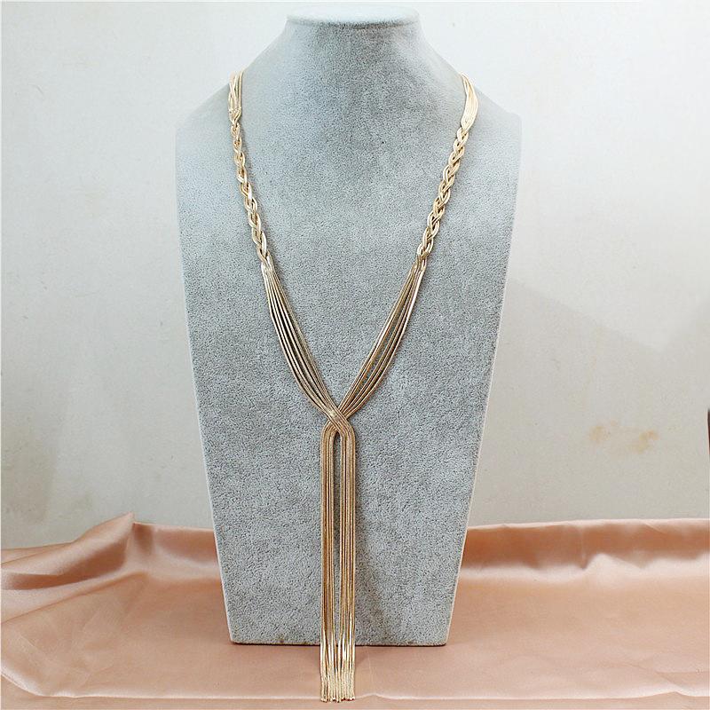 

Chokers Long Statement Twisted Y Shape Gold Tassel Necklace For Women Female Wedding Daily Pendant Sweater Jewelry Accessories