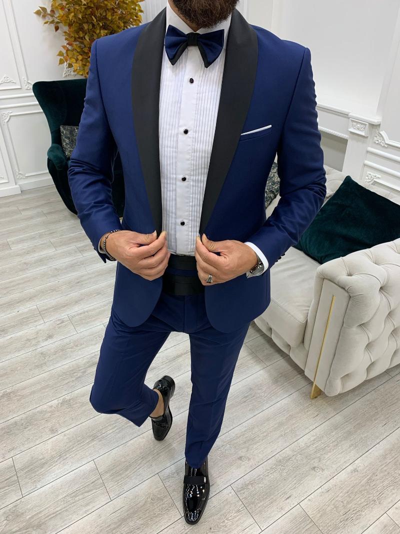 

Men's Suits & Blazers PAREZ Saks Shawl Collar Italian Cut Groom Suit, Blue