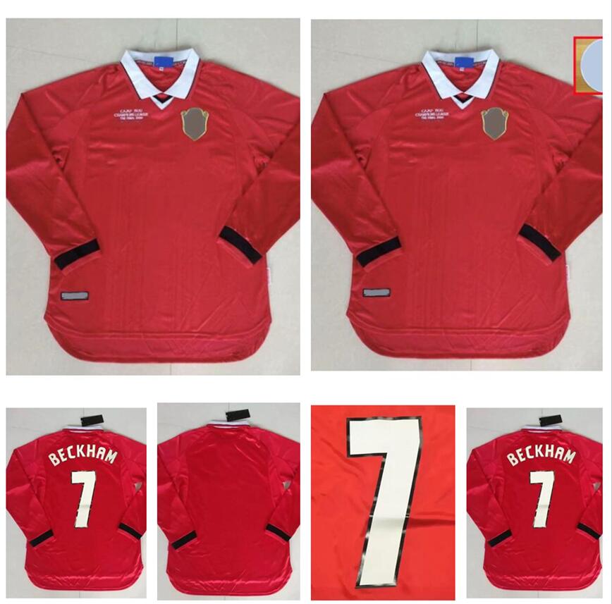 

Manchester Long sleeve BECKHAM GIGGS SOLSKJAER final 1999 2000 RETRO soccer jersey MAN UTD 99 00 Classic Vintage football shirt