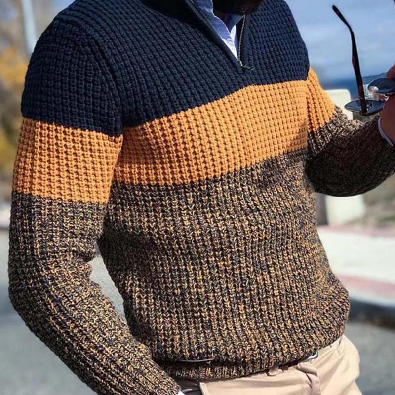 

Men's Sweaters Men Autumn Winter Pullover Jumper Half Zipper Long Sleeve V Neck Color Block Knitted Sweater Male Slim For SpringMen's, Dark blue