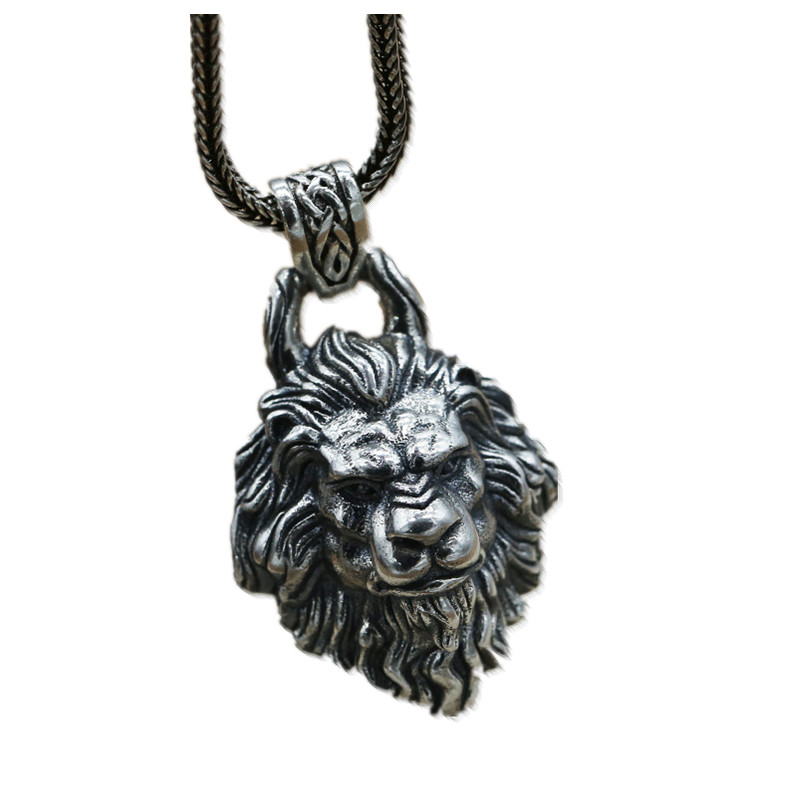 925 sterling silver lion head pendant necklaces American European vintage antique designer luxury jewelry accessories-image-760294898